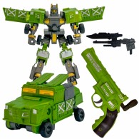 3 viename transformuojamas robotas-kovos automobilis ir smiginio paleidimo įrenginys, žalias WOOPIE