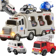 Didelis gelbėjimo komplekto sunkvežimis + 4 automobiliai