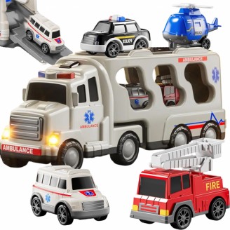 Didelis gelbėjimo komplekto sunkvežimis + 4 automobiliai