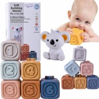 Edukacinis piramidės rinkinys sensoriniams blokeliams 2in1 kramtukams su skaičiais WOOPIE BABY