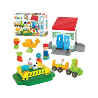 Kaladėlių rinkinys Pin Bricks FARM dėžutėje po 100 detalių + 3 figūrėlės MOCHTOYS