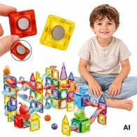Magnetinių 3D konstravimo kaladėlių rinkinys su kamuoliukų trasa – 170 dalių WOOPIE
