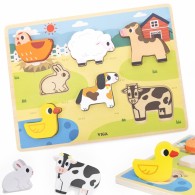 Medinė dėlionė Montessori 2 viename figūrėlių ūkis VIGA