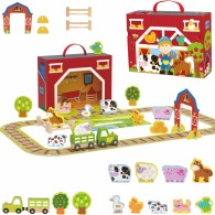 Medinės fermos lagamine figūrėlės, transporto priemonės TOOKY TOY
