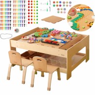 Medinis edukacinis stalas + STEM sienos priedai + 135 kaladėlės MASTERKIDZ