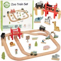 Medinis zoologijos sodo traukinių rinkinys XL magnetiniai bėgiai 60 vnt. FSC WOOPIE GREEN