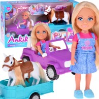 Niki lėlės rinkinys su arkliu, automobiliu ir priekaba WOOPIE ROYAL