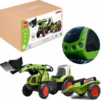 Pedalinis traktorius su kaušu ir priekaba, žalias, CLAAS, nuo 3 metų FALK