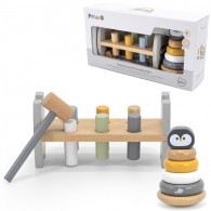 Rinkinys medinei piramidei + pingvino formos plaktuku-perforatoriui Montessori VIGA PolarB